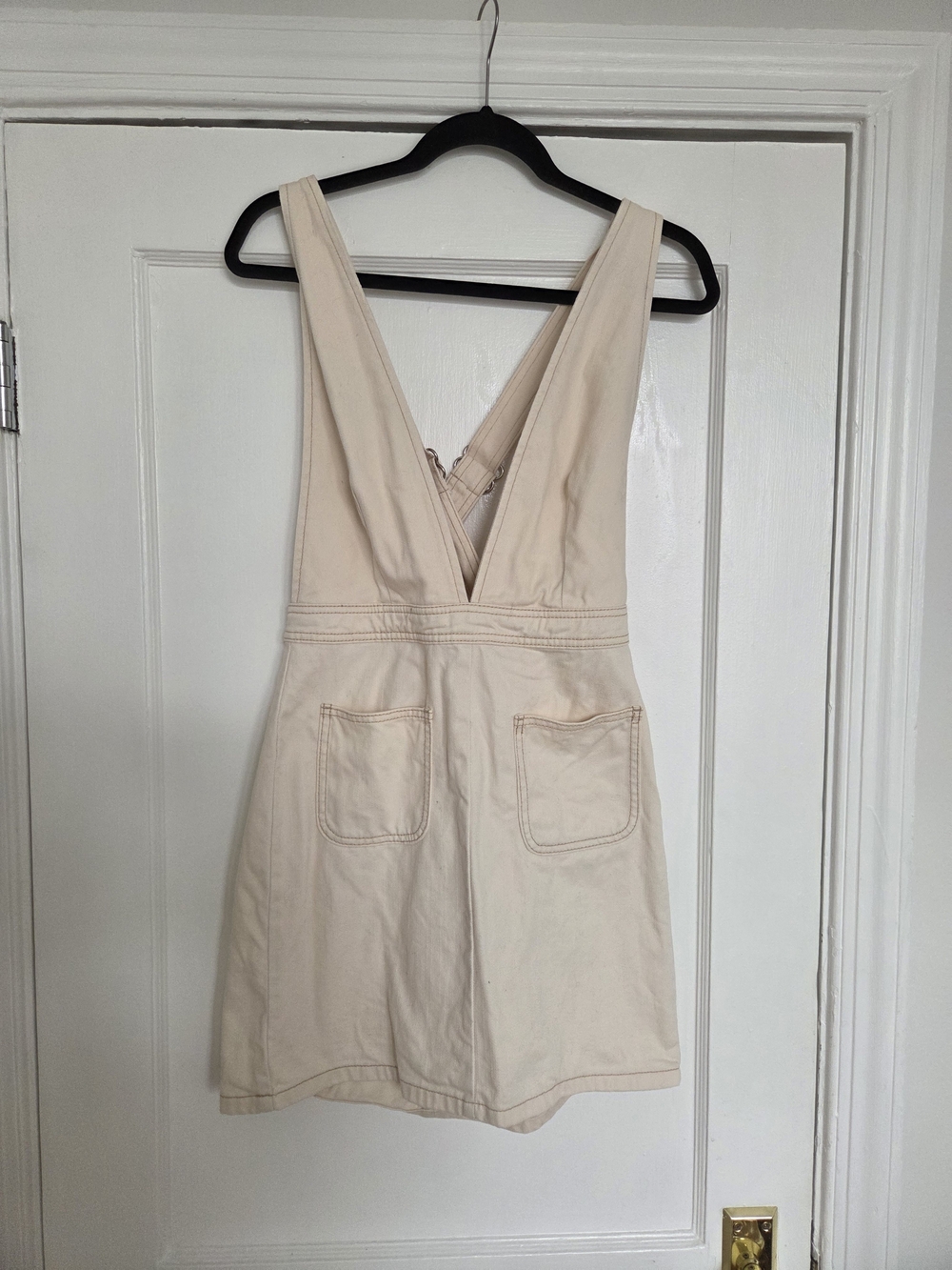 Cream V-Neck Pinafore Dress